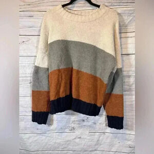 TS Fuzzy Sweater - Stone/Rust/Navy Large